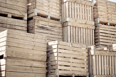 Grunge Crates stack. weathered wooden boxes in rowsの写真素材