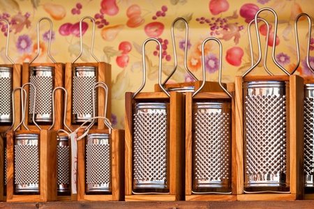 Many Parmesan Cheese Graters at Italy small town showcaseの写真素材