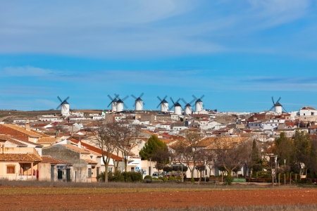 Old Spanish windmills view, Campo de Criptana, Castilla la Mancha province, Spainの写真素材