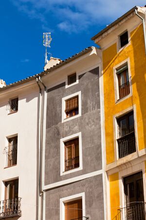 Old color houses facades in Cuenca, central Spainの写真素材
