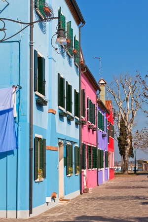 Colorful houses in the island of Burano near Venice, Italyの写真素材