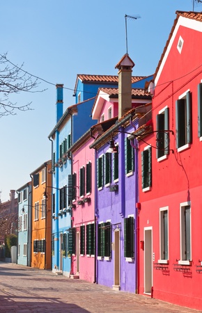 Colorful houses in the island of Burano near Venice, Italyの写真素材