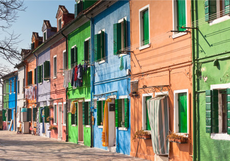 Colorful houses in the island of Burano near Venice, Italyのeditorial素材