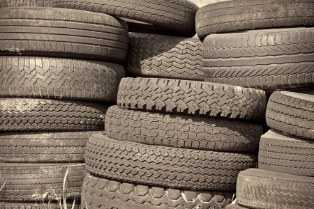 Pile of tires at the dump. Horizontal shotの写真素材