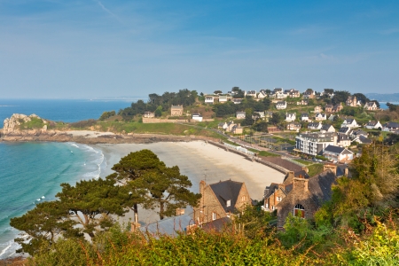 Perros-Guirec, small town in Western Brittany, France, aerial viewの写真素材