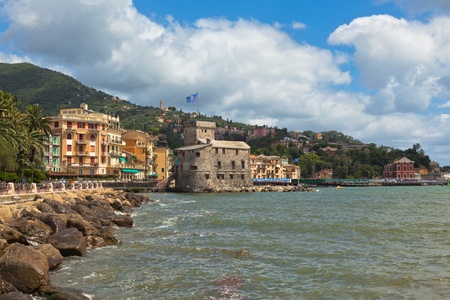 View of town Rapallo from sea, Italy. Summer landscapeの写真素材