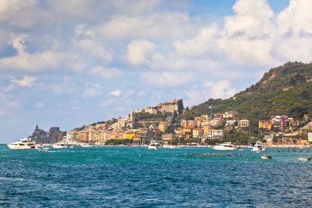 View of town Portovenere from sea, Italy. Summer landscapeの写真素材