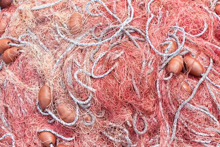 Red Fishing net at the harbor  Pattern, background