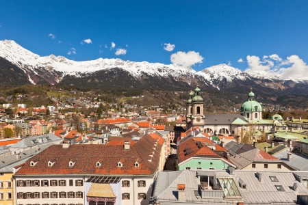 View of Innsbruck city, Tirol Alps, Austria. Horizontal shotの写真素材