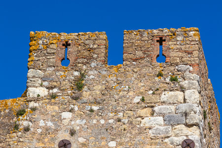 Knights of the Templar (Convents of Christ) castle in Tomar, Portugal. Wall detailsのeditorial素材