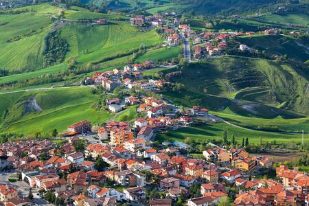 Modern San Marino Suburban districts view from above. Horizontal shot 