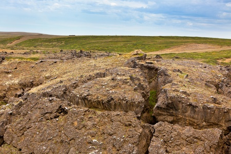 Iceland Caked Lava field landscape under a blue summer sky. Horizontal shotの写真素材