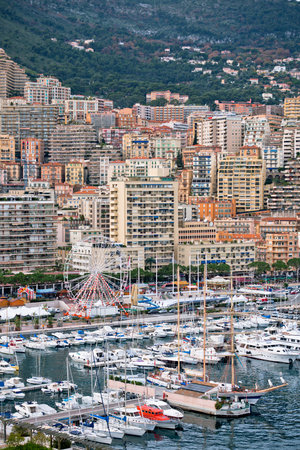Monaco Harbour, Monte Carlo, view. Vertical shotのeditorial素材