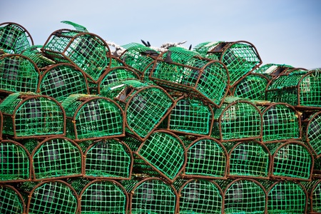 Lobster and Crab traps stack in a portの写真素材