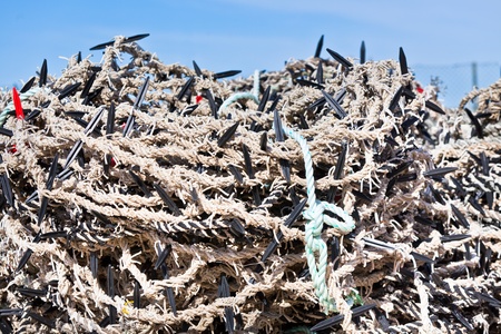 Fishing equipment in a port. Horizontal shot