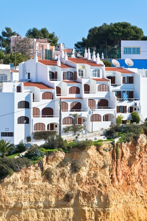 Seaside village on a cliff in Portugal  Vertical shotの写真素材