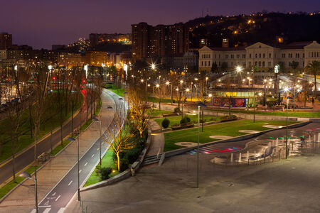 Bilbao, Basque Country, Spain cityscape at night  Horizontal shotの写真素材
