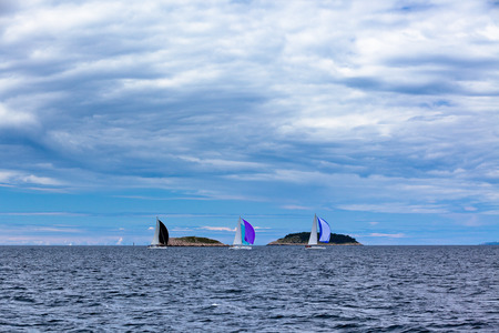 Yacht Regatta at the Adriatic Sea in windy weather  Horizontal shot