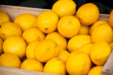 Lemons pile in a market. Horizontal shotの写真素材