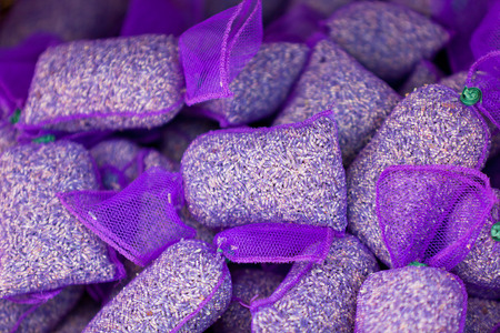 Dried lavender sachets pile. Horizontal shotの写真素材