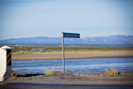 Sign of Icelandic river Jokulsa a Fjollum. Horizontal shotのeditorial素材