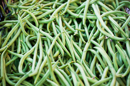 Green Beans heap as background. Horizontal shot