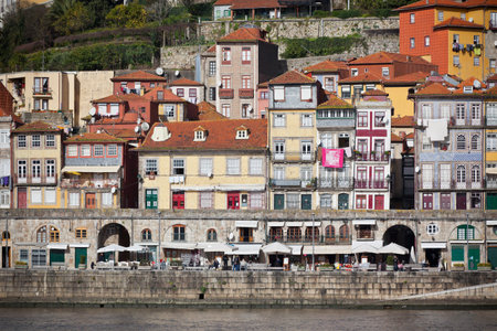 Overview of Old Town of Porto, Portugal. Ribeira and Douro river