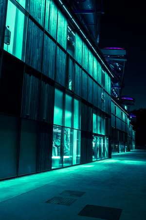 FRANCE, LYON - FEBRUARY 19: The Confluence District in Lyon, France on February 19, 2013. New district with an modern architecture in the place of the old port. Night shotのeditorial素材