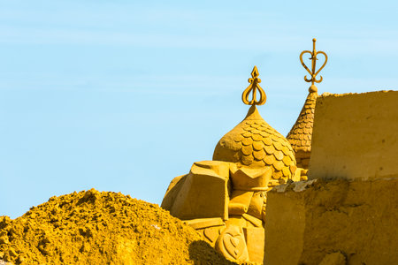 BELGIUM, OSTEND - MAY 27: Sand Sculpture Festival Frozen Summer Fun 2015 at Ostend Beach, Belgium preparings on May 27, 2015のeditorial素材