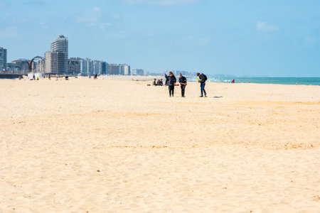 BELGIUM, OSTEND - MAY 27: View of Ostend Beach, Belgium on May 27, 2015, leisure at the sea in cold weather.のeditorial素材