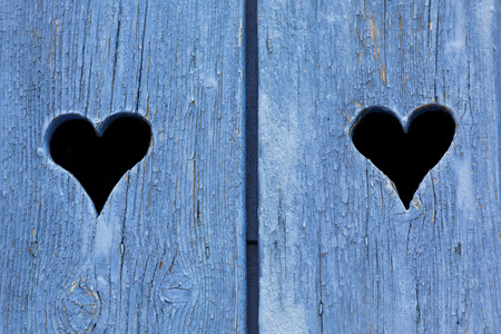 Blue wooden window shutters in France. Horizontal shotの写真素材