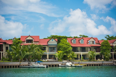 A beautiful view of marina at Eden Island, Mahe, Seychellesのeditorial素材