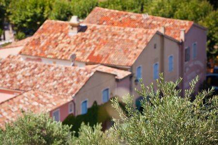 French small town view from above. Horizontal shot with a selective focusの写真素材