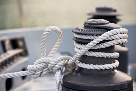 Winch and rope, yacht detail. Close up horizontal shotの写真素材