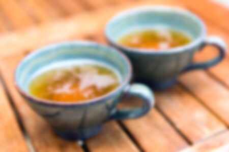 Norman apple cider in a typical ceramic cups. Defocused Shotの写真素材