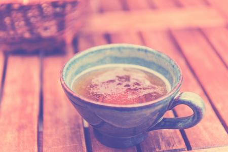 Norman apple cider in a typical ceramic cup. Filtered hot with a selective focusの写真素材