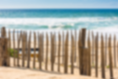 Wooden fence on an Atlantic beach in France, The Gironde Department. Defocused Shotの写真素材