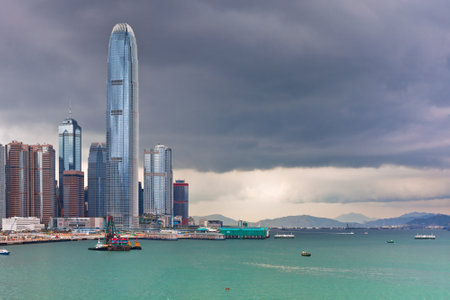 HONG KONG, HONG KONG - SEPTEMBER 24: sea front view with luxurious buildings in Hong Kong on...