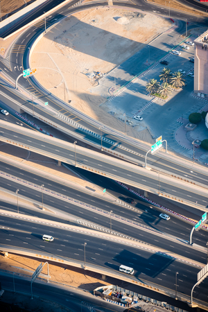 Top view of highway interchange in Dubai, UAE. Morning shotの写真素材
