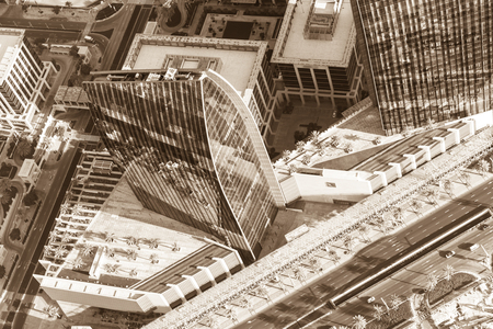 Dubai downtown morning scene. Top view from above. Sepia toned shot