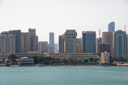 ABU DHABI, UAE - DECEMBER 24: Sea front view with luxurious buildings in Abu Dhabi on December 24,...