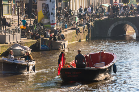 NETHERLANDS, AMSTERDAM - OCTOBER 2: view of canals on sunny day in Amsterdam on October 2, 2015のeditorial素材