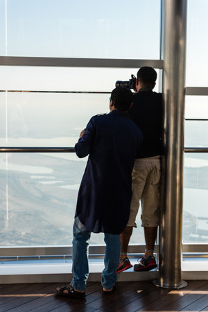 DUBAI, UAE - JANUARY 02: people at the top the observation deck of the highest building in the world Burj al Khalifa on January 02, 2015 in Dubai, United Arab Emiratesのeditorial素材