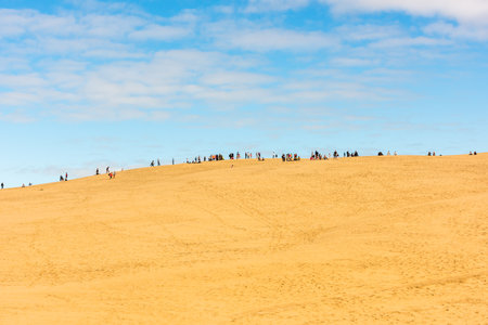 FRANCE, LA TESTE-DE-BUCH - SEPTEMBER 19: people visiting the famous highest sand dune in Europe Dune of Pyla on September 19, 2015のeditorial素材