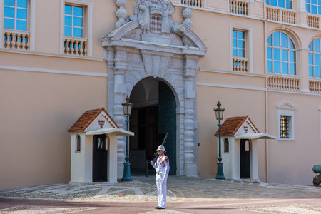 MONACO, MONACO - JUNE 14: honor guard on duty at royal palace residence of prince of Monaco, Europe on June 14, 2015のeditorial素材