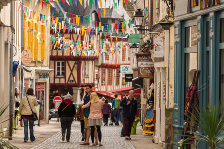 FRANCE, VANNES - SEPTEMBER 22: street with colorful houses in a medieval city of Vannes Brittany on September 22, 2015のeditorial素材
