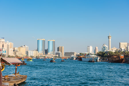 UAE, DUBAI - DECEMBER 27: traditional arabic boats at Dubai creek on December 27, 2014