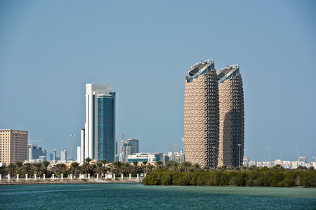 ABU DHABI, UAE - DECEMBER 24: View of The Al Bahr towers in Abu Dhabi on December 24, 2014. United Arab Emiratesのeditorial素材