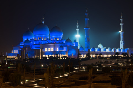View of famous Sheikh Zayed White Mosque in Abu Dhabi, UAE at nightの写真素材