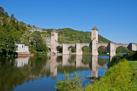 The Valentre bridge the symbol of Cahors town, Franceの写真素材